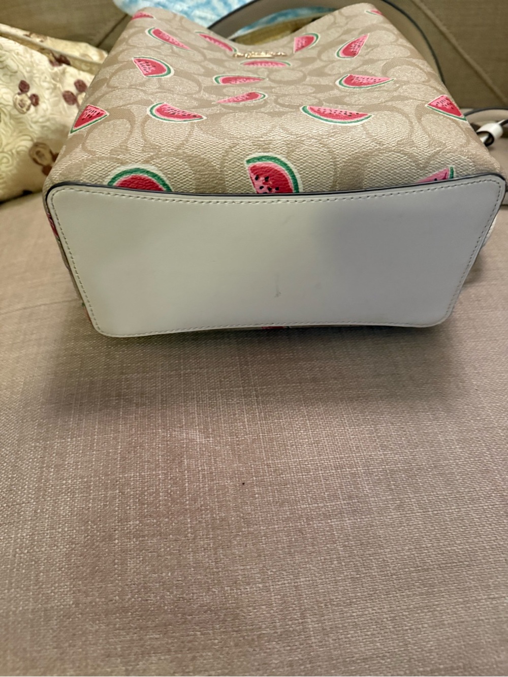Coach Beige Signature Canvas Crossbody with Watermelon Print and White Strap and - Picture 6 of 9